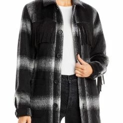 Promo 🎉 Mother 👩 Womens Wool Blend Finge 👚 Shirt Jacket 👏