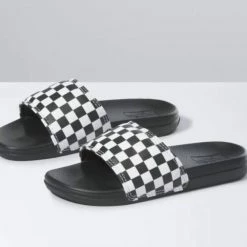 Cheap 👏 Vans Kids Checkerboard La Costa Slide-On in Black/White 🤩