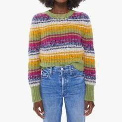 Budget 💯 Mother 👩 women The Inset Puff Sleeve Cropped Jumper in Tripped Up 🌟