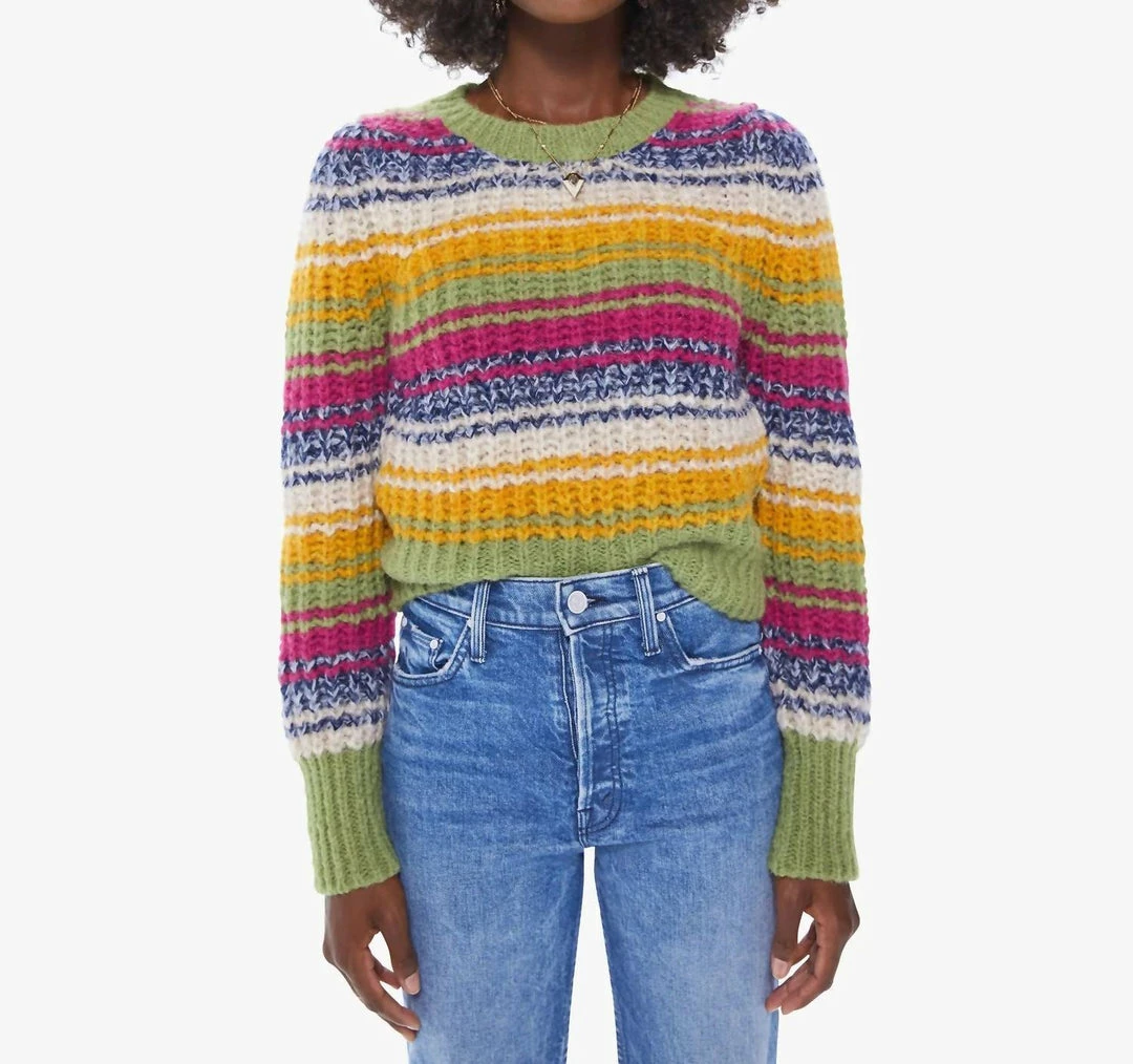 Budget 💯 Mother 👩 women The Inset Puff Sleeve Cropped Jumper in Tripped Up 🌟 3 Budget 💯 Mother 👩 women The Inset Puff Sleeve Cropped Jumper in Tripped Up 🌟