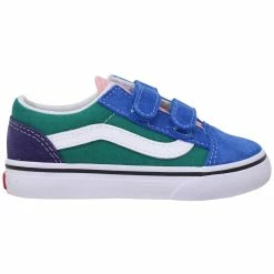 Hot Sale 👏 kids Vans Old Skool V Blue/Green-White VN000D3Y9EJ Toddler 😀