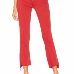 Buy 🔥 Mother 👩 women Insider Crop Step Fray Jean in Hot Rod Red 👏