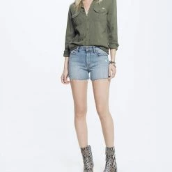 Flash Sale ❤️ Mother 👩 women High Waisted Rascal Fray Short in Chatterbox ⌛